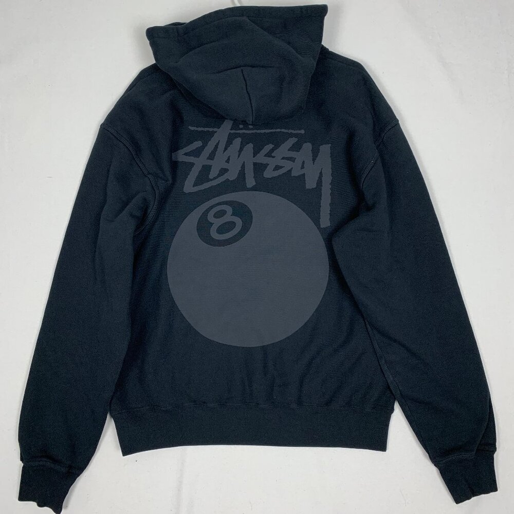 Stussy Men's 8 Ball Pig Dyed Black Hoodie Large - Picture 2 of 12